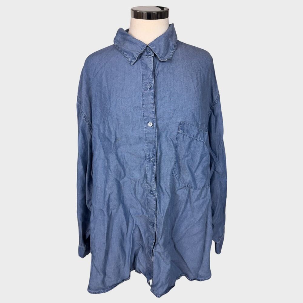 Terra & Sky 3X Blue Button Front Chambray Shirt 100% Lyocell - Picture 2 of 10